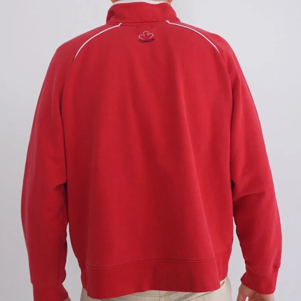 Vintage '90S Canadian Classics Red Navy Cotton Quarter Zip Pull Over Sweater L - Picture 2 of 11